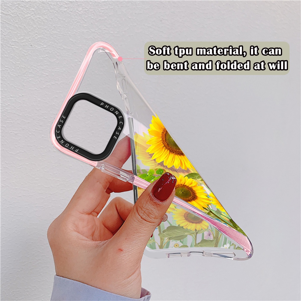 Ốp Điện Thoại Silicone Mềm Trong Suốt Chống Sốc Thiết Kế Viền Màu Kẹo Hoa Hướng Dương Cho iPhone 14 Pro 13 12 11Pro Max 7 8 X XS XR