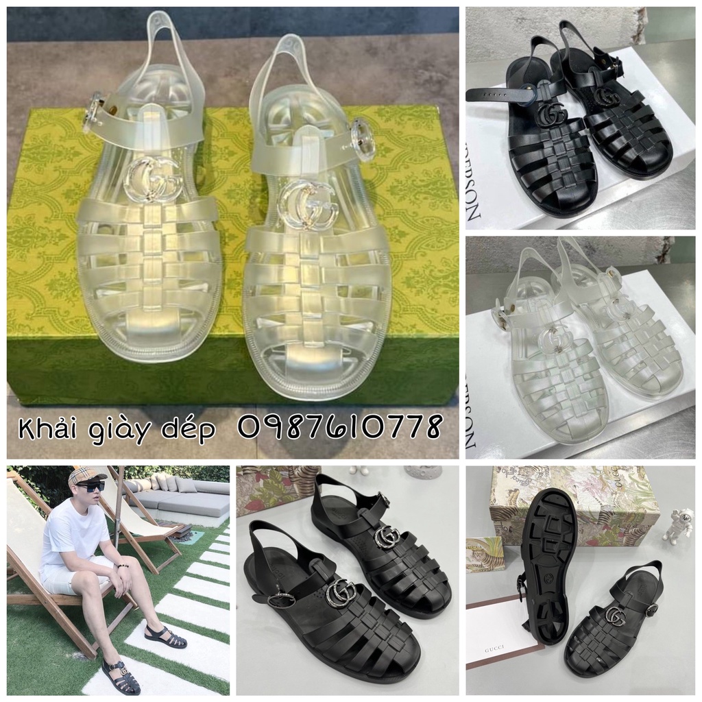 Dép Rọ Gucci, Dép Sandal quai hậu gc trong suốt cao su đúc liền đủ size nam nữ cực chất hàng SC