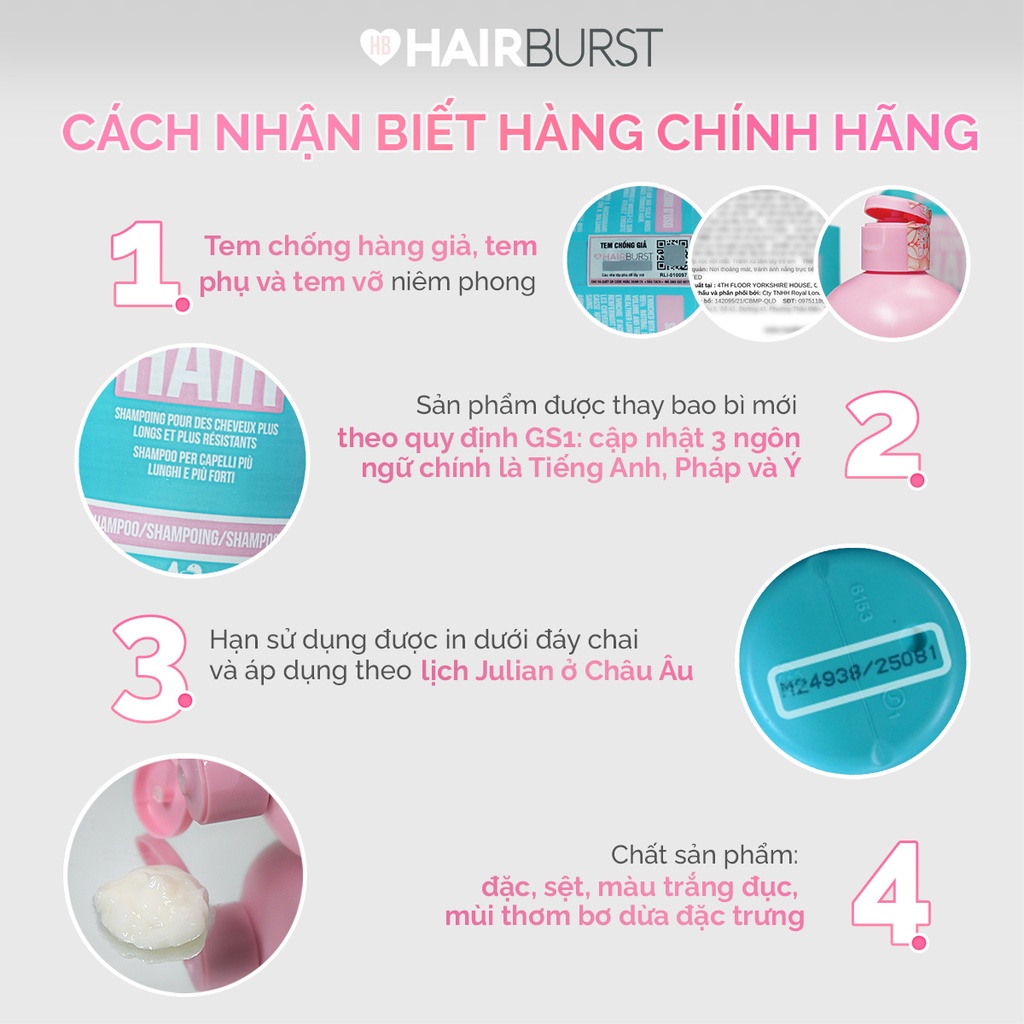 Set gội xả HAIRBURST kích thích tóc mọc dài hơn chắc khỏe hơn 350ml/chai