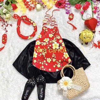 <HÀNG MAY ĐỘC QUYỀN>Set yếm đào hoạ tiết cho bé gái/ Bộ yếm đào cho bé gái