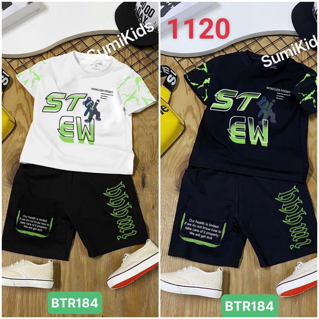 Sumikids Bộ thun bé trai in gấu Stew túi hộp chất đẹp dáng ngầu 10kg -55kg