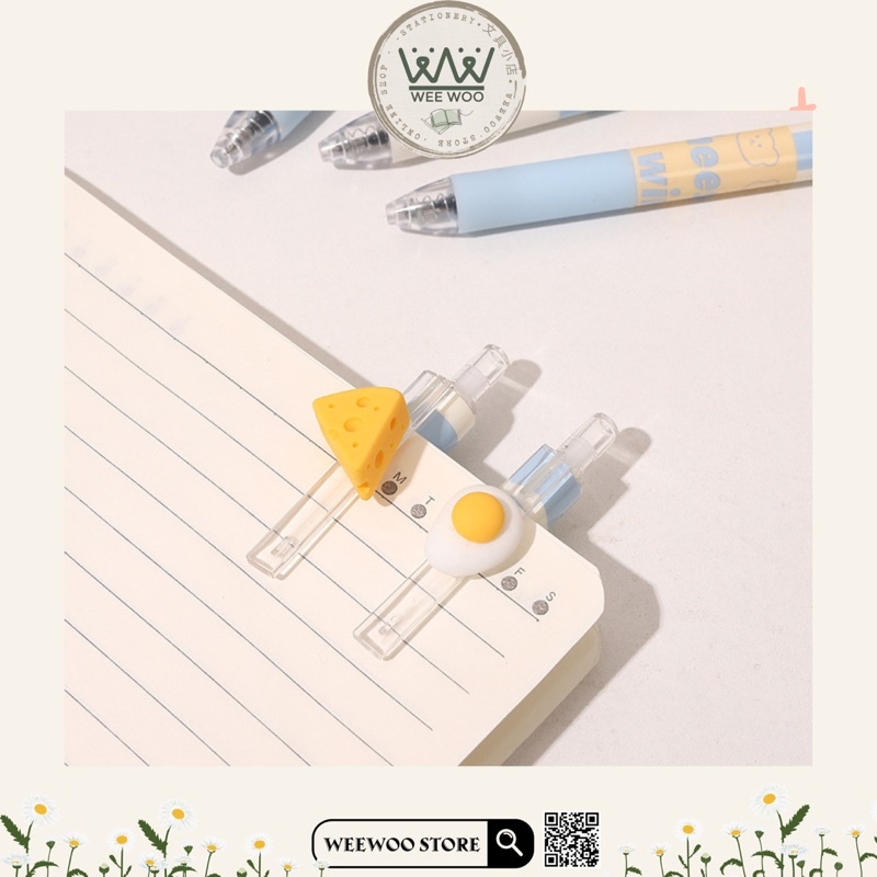 Bút gel bấm UMEI mực đen ngòi kim cao cấp thanh cài Cheese & Trứng rán - WeeWoo Store