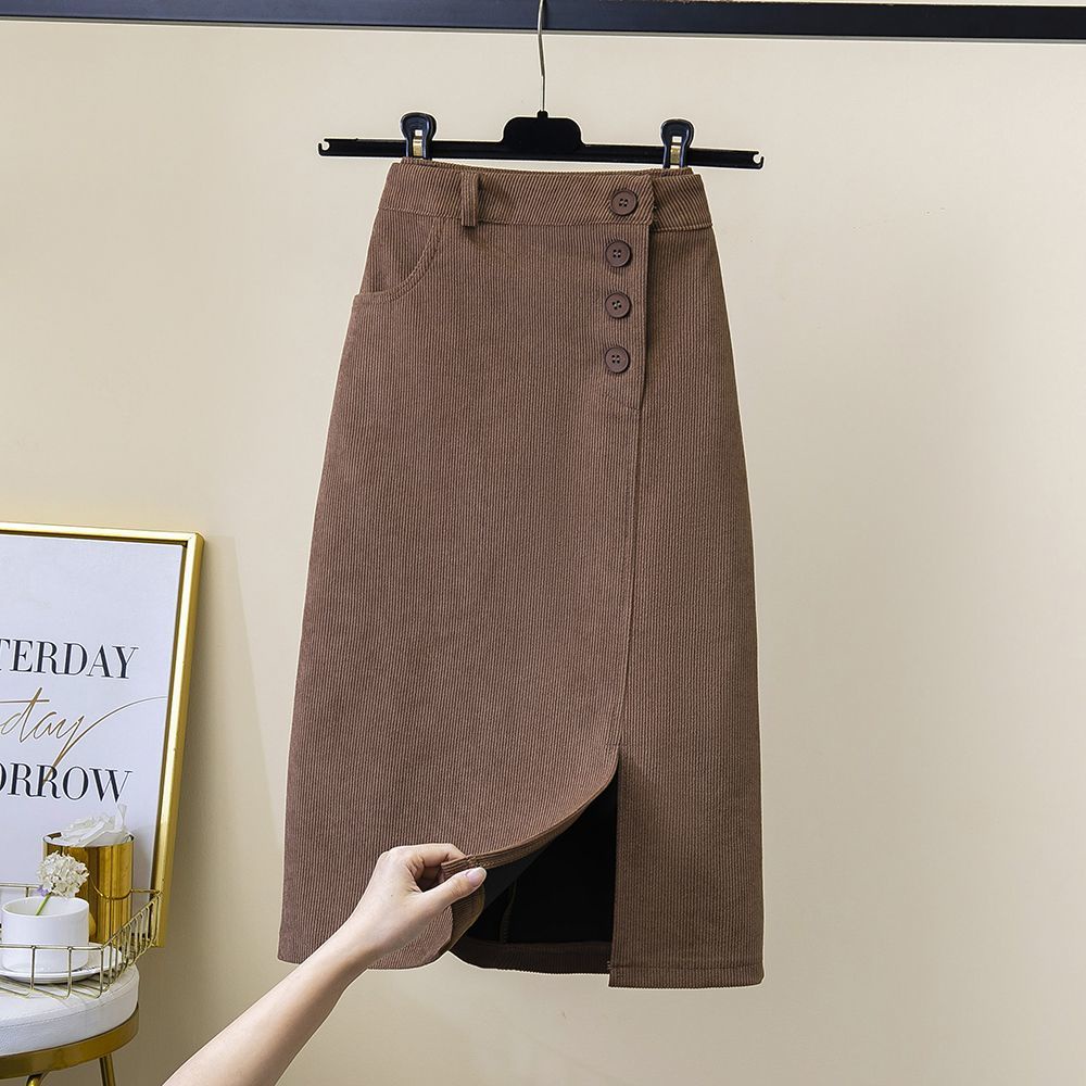 Chân Váy Nhung Dáng Chữ A Lưng Cao Xẻ Tà Thời Trang Thu Đông Mới 2022
