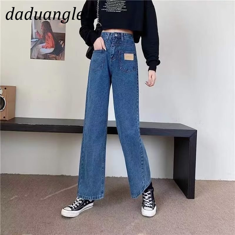 Quần jean Daduhey lưng cao ống rộng size lớn kiểu dáng retro thời trang phong cách Hàn Quốc cho nữ
