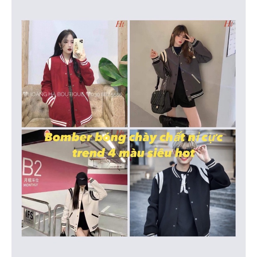 ÁO BOMBER BÓNG CHÀY CHẤT NỈ SIỂU HOT4 MÀU CỰC TREND: ĐEN,ĐỎ,TRẮNG.NÂU CHÌ