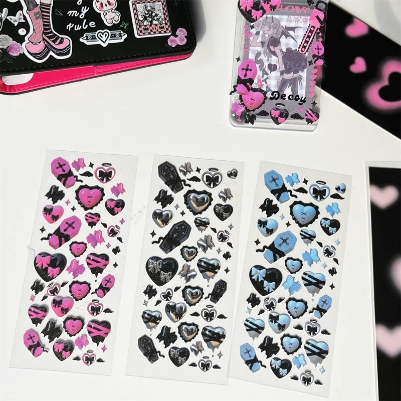 Sticker trang trí hologram hàn quốc kim tuyến tim 3 chiều xinh xắn