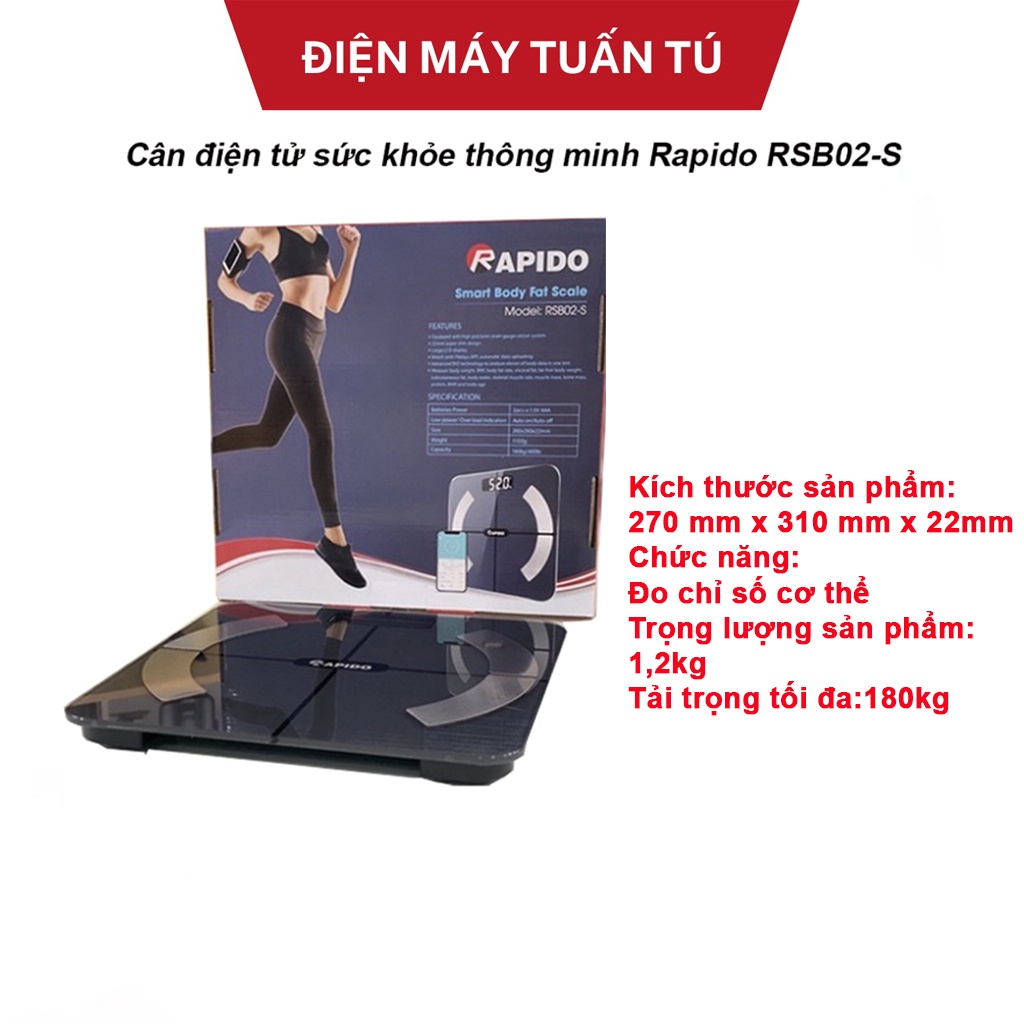 Cân sức khỏe thông minh Rapido RSB02-S (Có bluetooth) Sỉ sll