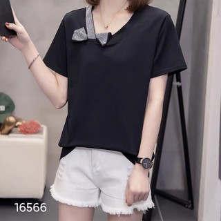Sale áo kiểu bigsize cổ tim nơ bling bling 16566