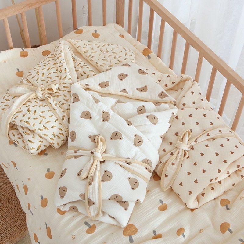 Ủ choàng xô trần bông cho bé sơ sinh, ủm xô muslin cao cấp cho bé