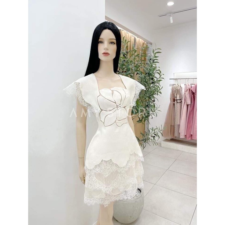Đầm chữ A phối ren gấm nổi