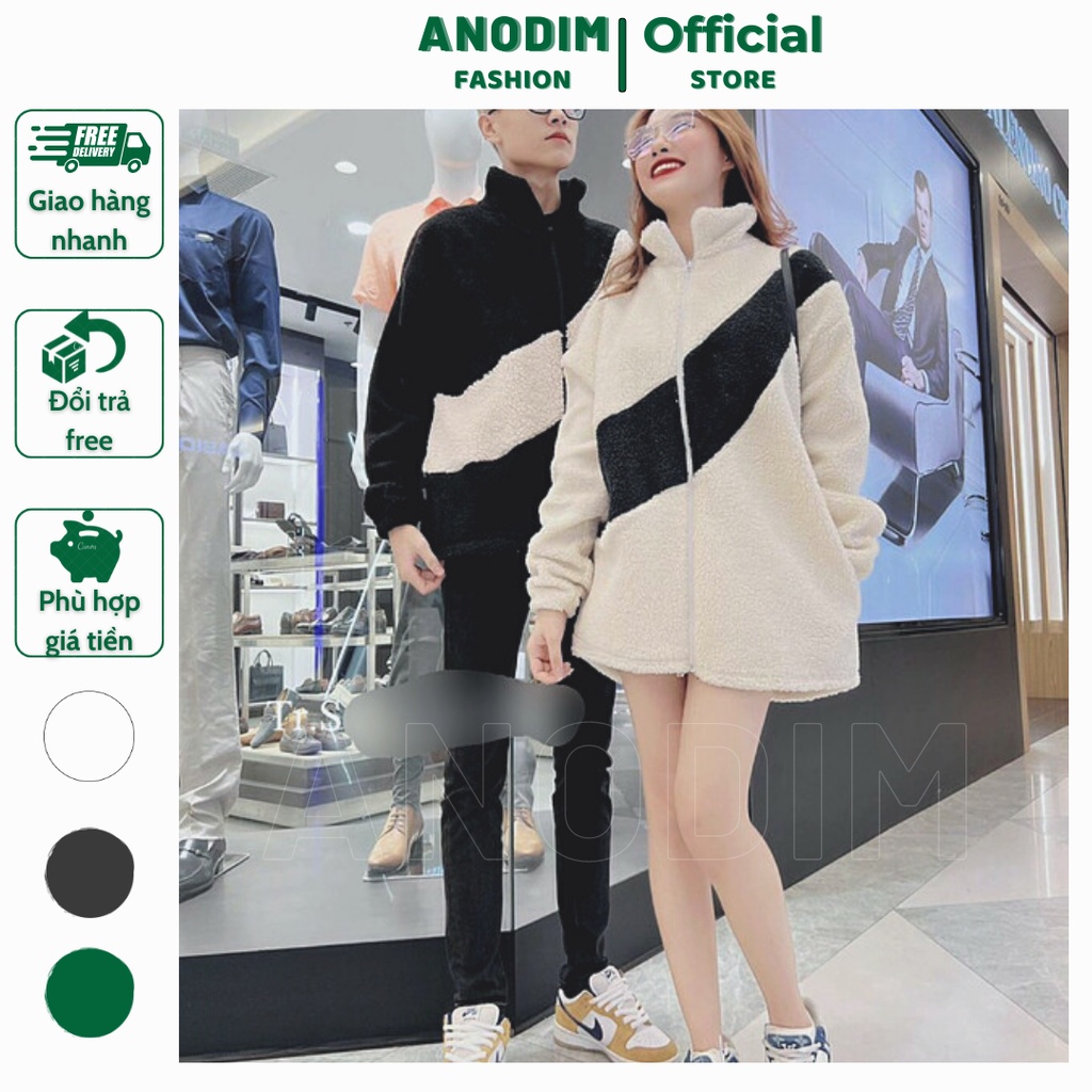 Áo lông cừu phối màu đen trắng cá tính dày đẹp ấm chất lượng cao