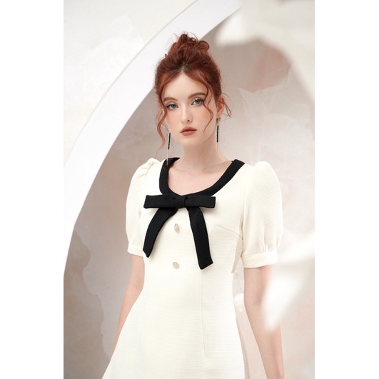 CHRISTINA TWEED DRESS - váy dạ tweed viền nơ đen trắng SEDUISANT.REV