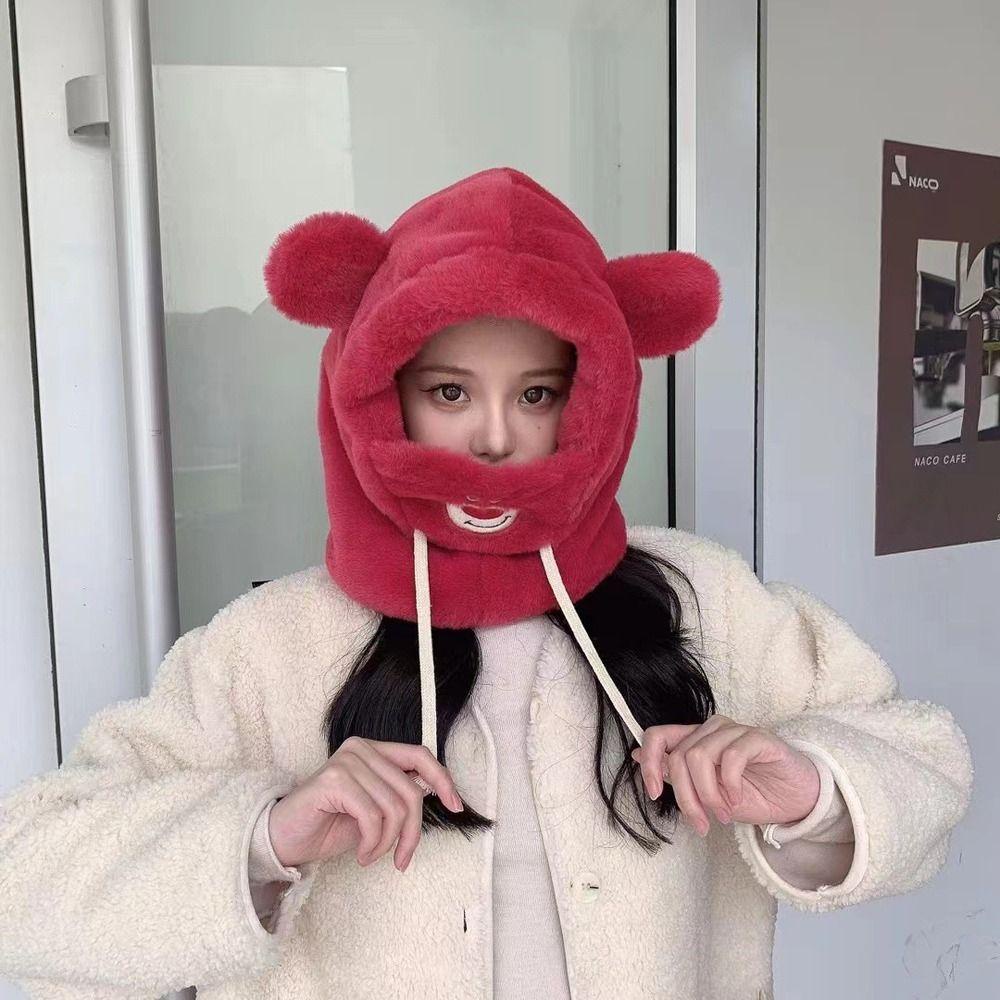 Mũ Trùm Đầu Giữ Ấm Tai Gấu Bông Hoạt Hình Kèm Khăn Choàng Cổ Dành Cho Nữ
