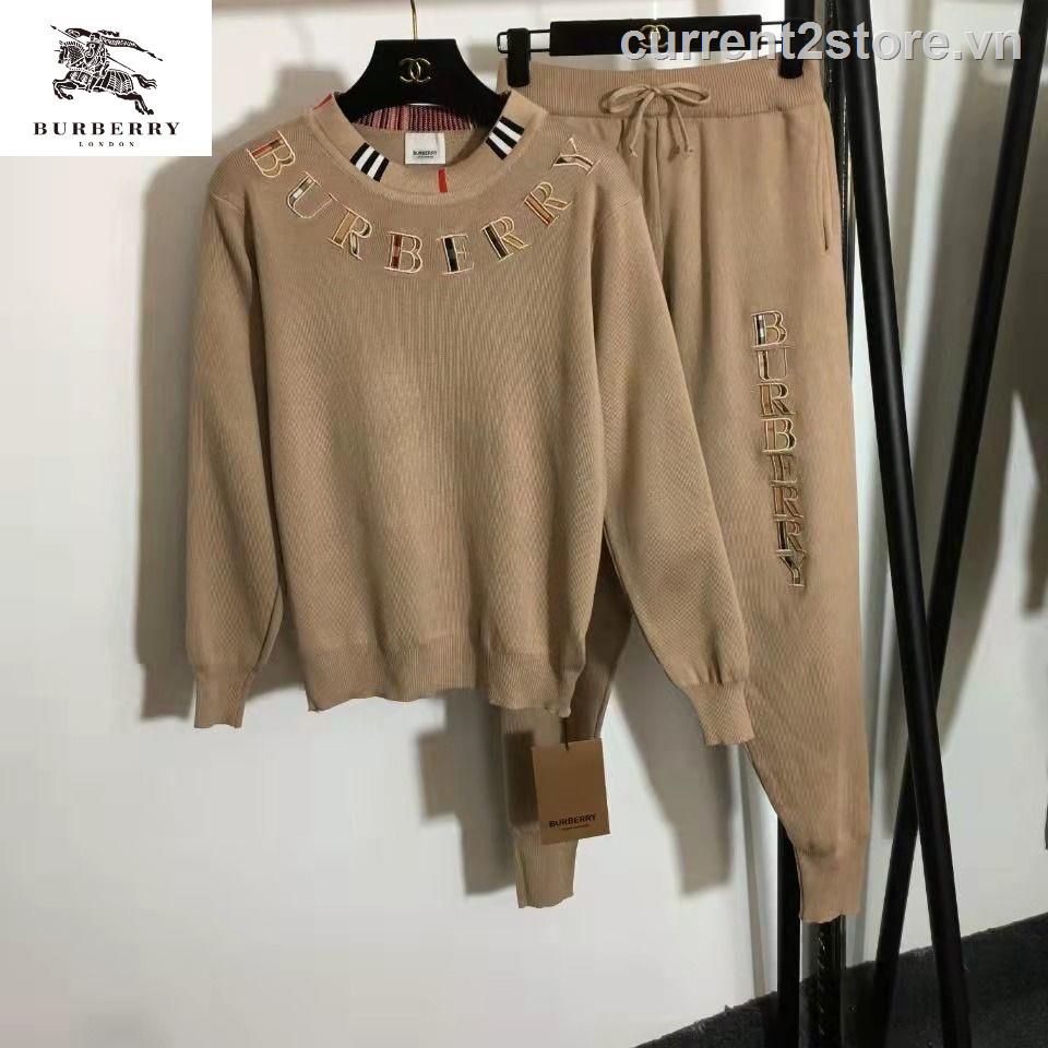 ☃☑Bộ 2 Sản Phẩm Áo Thun Tay Dài Và Quần Dài BURBERRY Cotton Tinh Khiết
