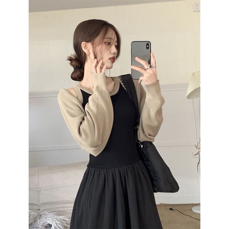 Set Cardigan Thun Kèm Váy Và Áo Phong Cách Hàn Quốc Set Cardigan Dài Tay Kèm Áo Váy 2 Dây 2022