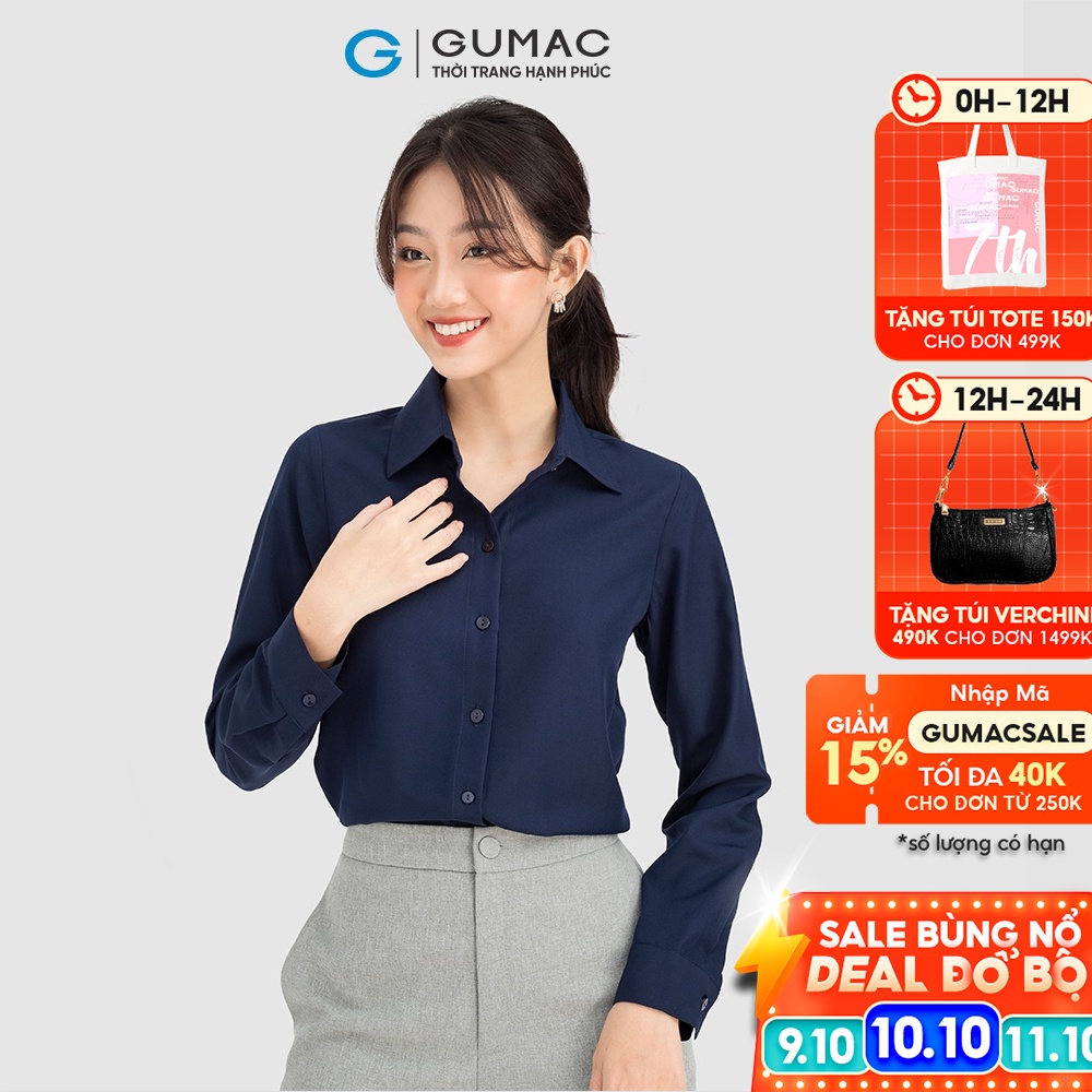 Áo sơ mi nữ GUMAC nhiều màu kiểu công sở tay dài AC08083