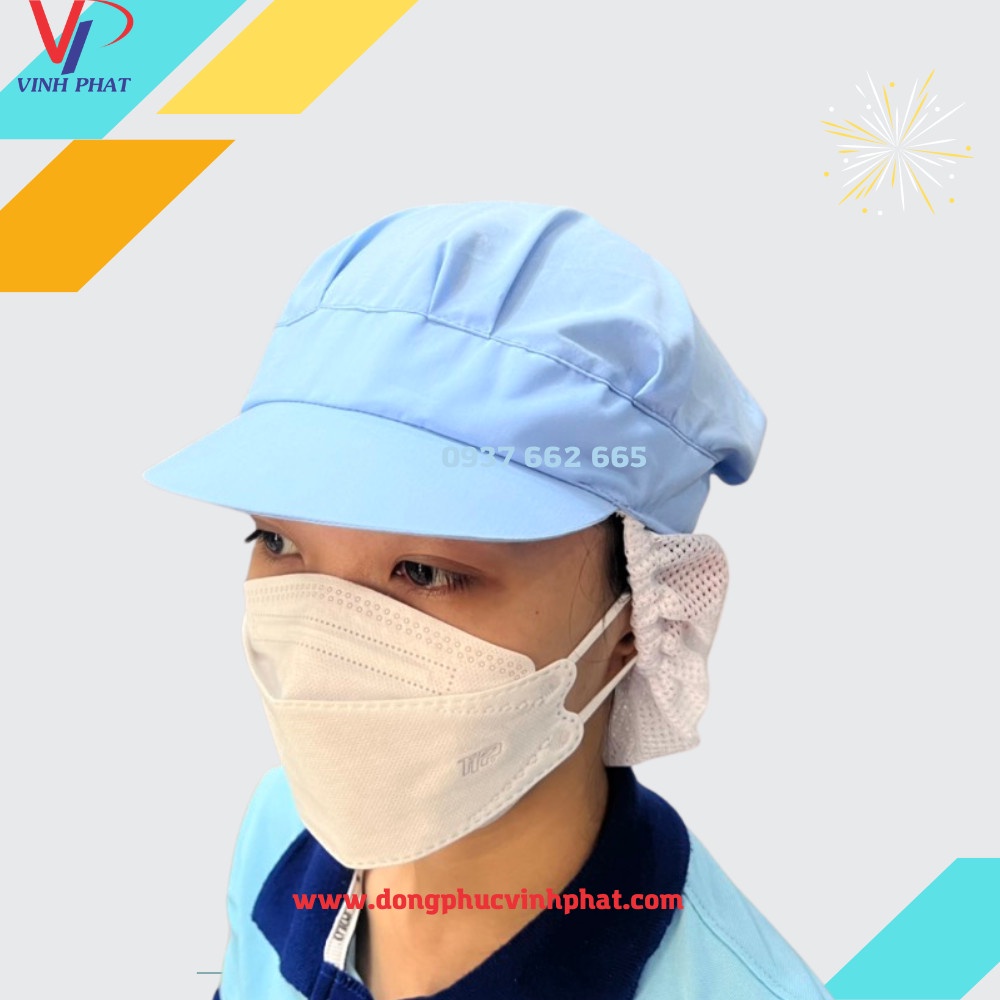 Nón Lưới Dài Trùm Tóc Màu Xanh Trắng Cho Công Nhân Sản Xuất Chế Biến, Thực Phẩm - Mũ Vải Lưới Bảo Hộ, Y Tế - Hình Thật