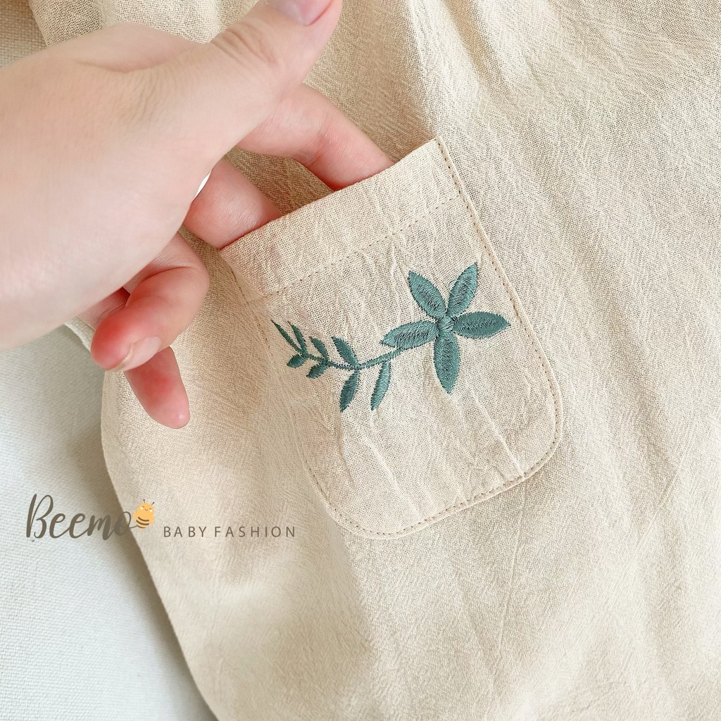 Váy thêu hoa cho bé gái Beemo, Chất liệu váy từ vải Linen mềm mịn, kiểu dáng babydoll phối tay bồng B231