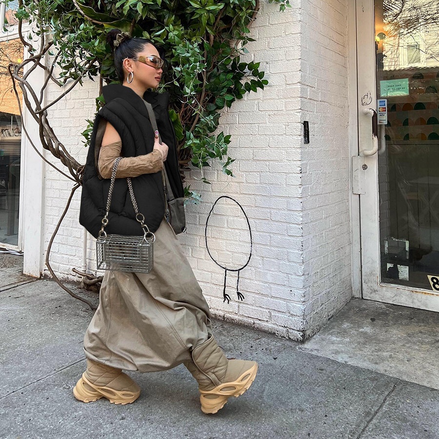 Kliou 2023 Mới Áo khoác Kliou không tay cổ cao dáng rộng phối khóa kéo thời trang 2022 thời trang mùa thu dành cho nữ