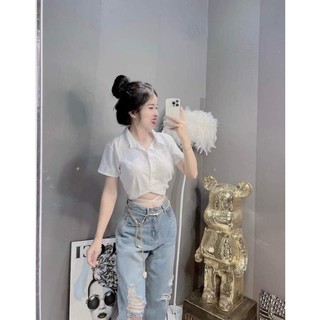 Áo sơ mi croptop dây chéo eo siêu Hot😍