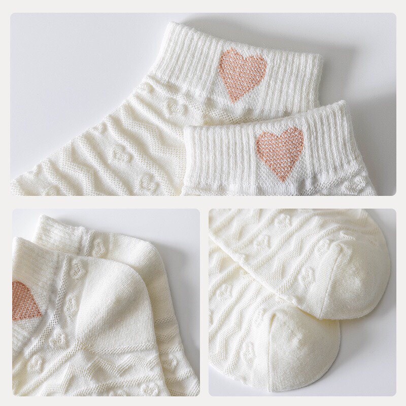 Tất vớ nữ cotton hoạ tiết hình gấu tông màu trắng siêu xinh - Giày BiBo