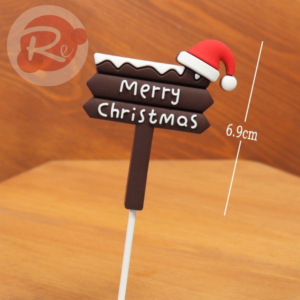 – Que cắm Silicon - Bảng Merry Christmas - Trang trí bánh sinh nhật bánh kem