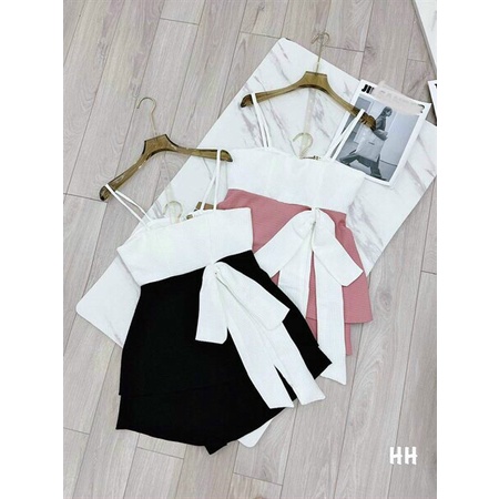 [11.11 Sale Freeship] Set bộ tiểu thư nữ,set bộ áo hai dây cọt nơ eo phối quần đùi màu sắc thanh lịch phong cách xì  tee
