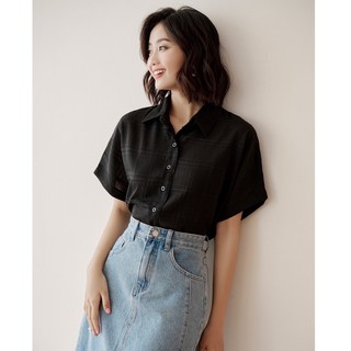 Olv - áo gingham button blouse in black