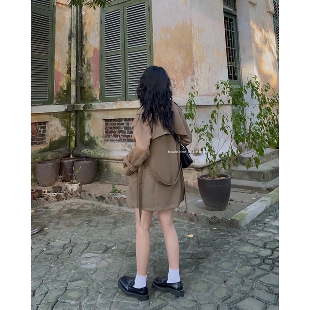 Áo trench coat 2 lớp, áo măng tô dáng dài kèm đai Bazic one