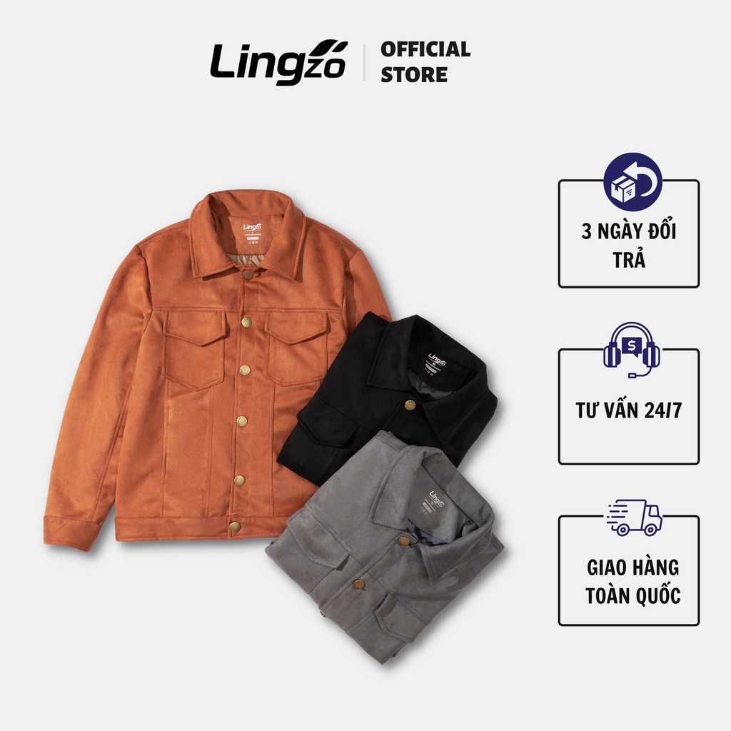 Áo khoác da lộn nam LINGZO cúc đồng áo da lộn cổ bẻ kiểu dáng hàn quốc siêu đẹp lịch lãm mềm mịn cao cấp