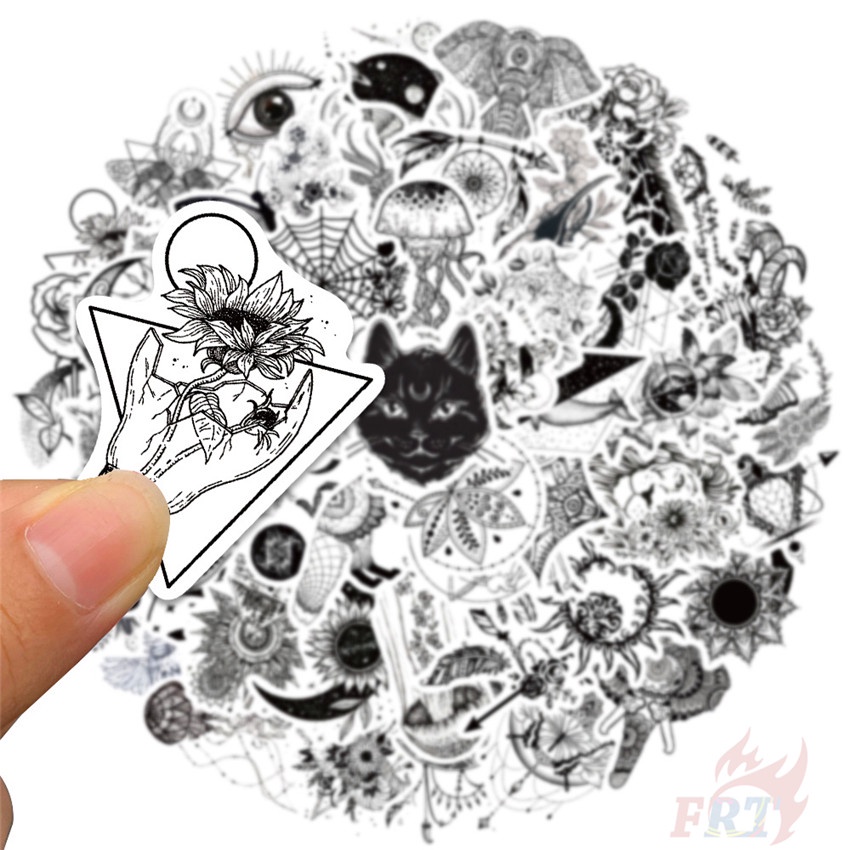 ❉ Set 02 Sticker Dán Trang Trí Hình Nghệ Thuật Màu Trắng Đen Phong Cách Cổ Điển ❉ Bộ 50 Sticker Chống Thấm Nước Họa Tiết Doodle Hợp Thời Trang