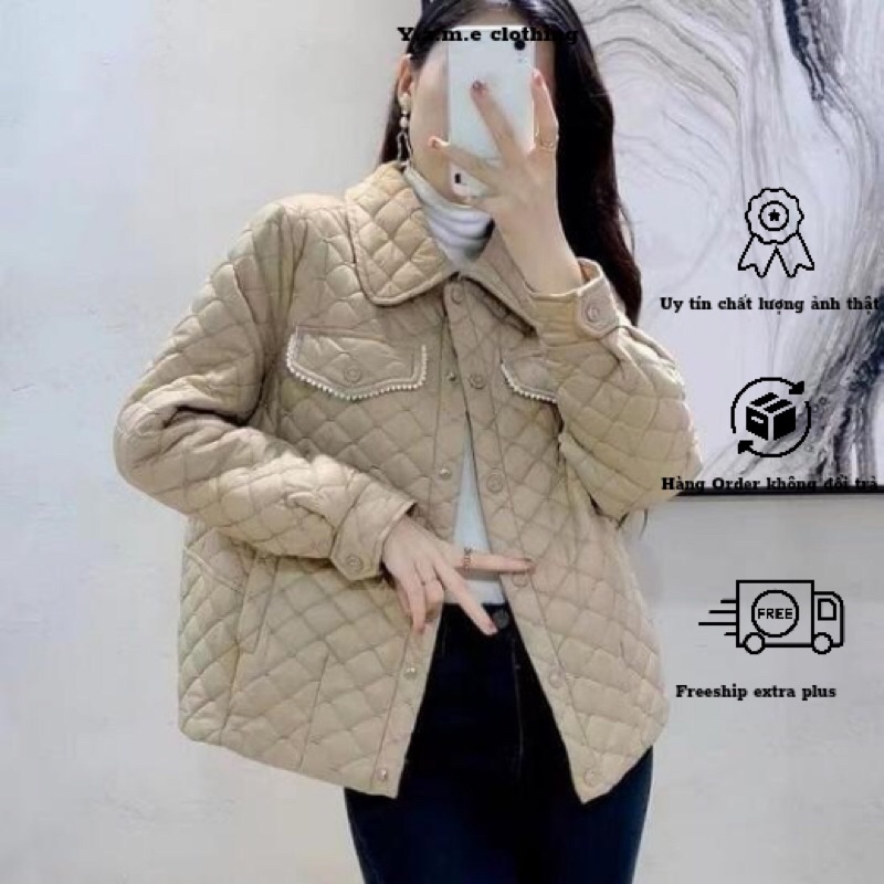Áo phao mỏng mùa đông khoác ngoài đóng cúc túi trước ngực có cổ phong cách hàn quốc hàng quảng châu có bigsize