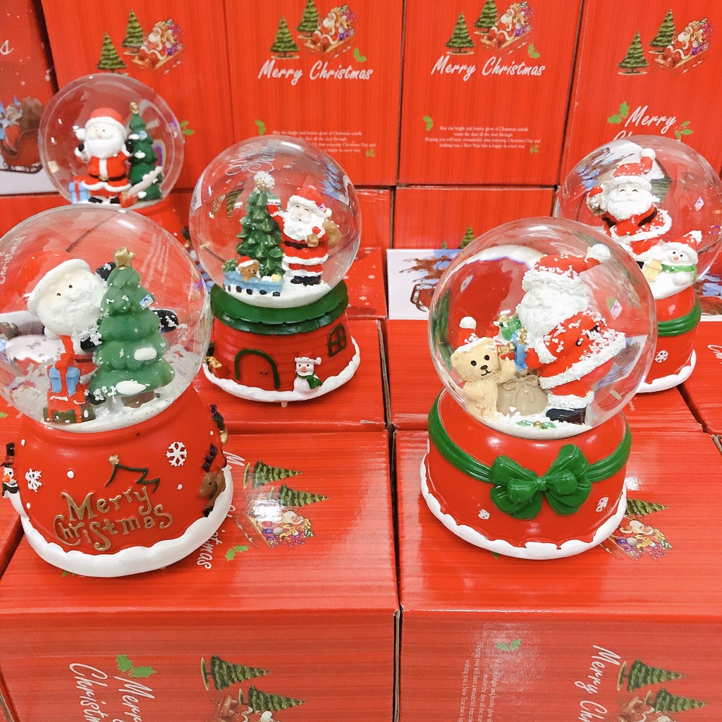 Quả Cầu Tuyết 12cm Qùa Tặng Giáng Sinh Có Đèn Và Nhạc - Quà Tặng Quả Cầu Pha Lê Tuyết Hình Ông Già Noel