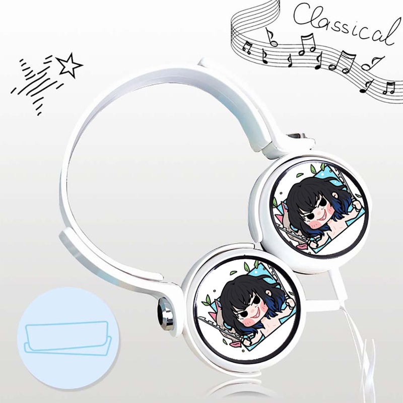 Tai nghe chụp in hình KIMETSU NO YAIBA Thanh Gươm Diệt Quỷ ver CHIBI VUÔNG anime chibi cắm dây tiện lợi thời trang