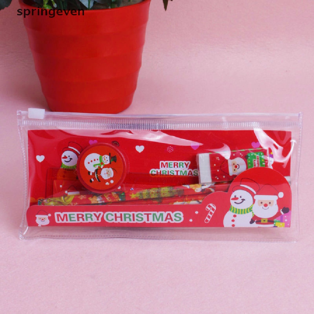springeven 5Pcs/Pack Cute Christmas Stationery Set Pencil Sharpener Stationery School Gift RFT