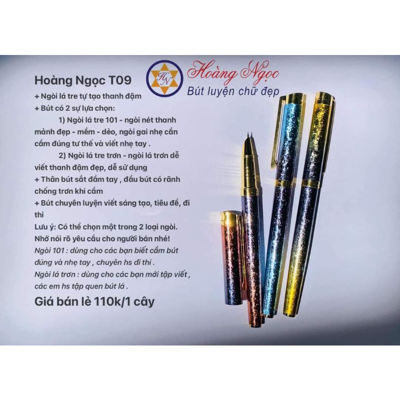 Bút máy Hoàng Ngọc T09 ⚡ Bút luyện chữ ⚡ Bút ngòi lá tre 101 không rỉ, bút luyện calligraphy nét thanh nét đậm