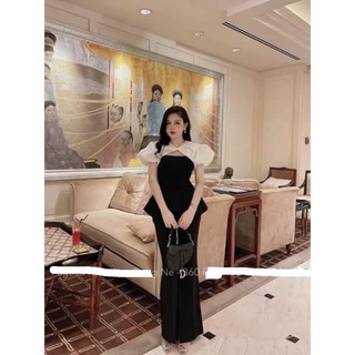 Áo peplum phối trắng hở ngực bigsize