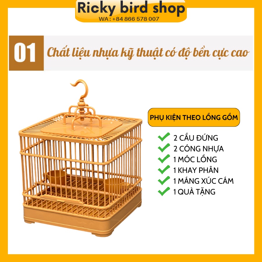 Lồng chim khuyên Ricky, lồng khuyên nhựa ABS siêu bền, tiện lợi