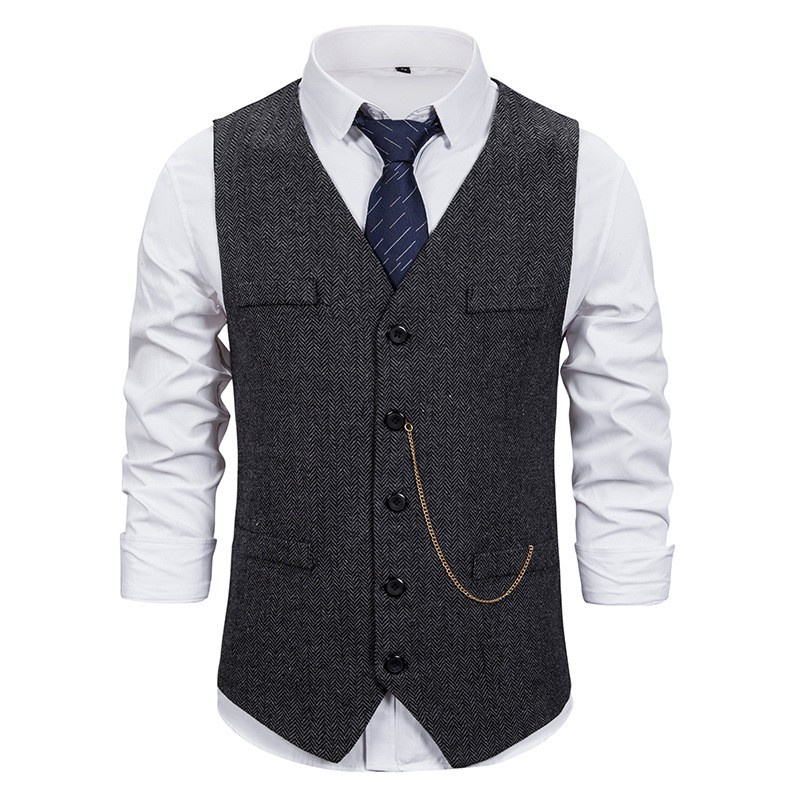 Áo Vest ZOUXIN Dây Xích Vàng Đồng Một Hàng Nút Cổ Chữ V Hoang Dã Mùa Xuân Đen Xám Nâu Chuẩn Cho Nam