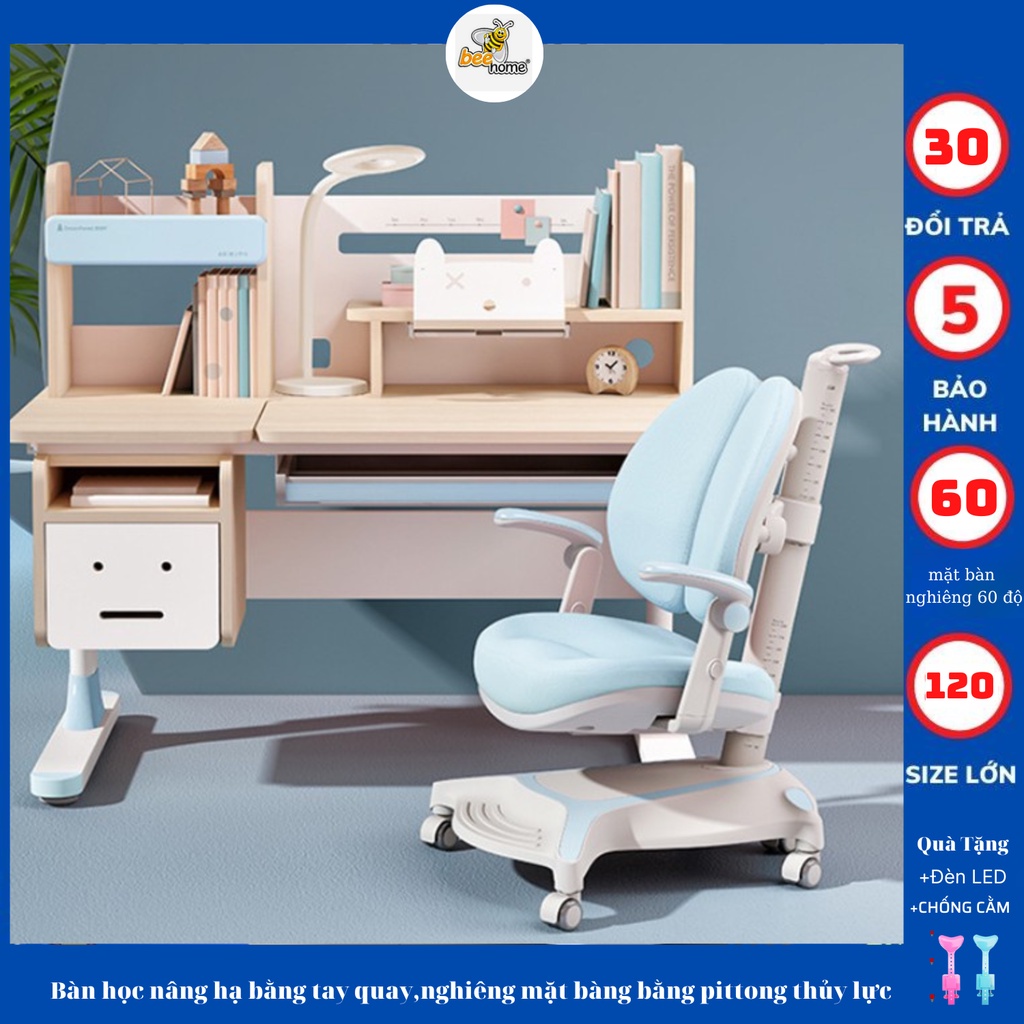 Bàn học sinh chống cận chống gù bàn học thông minh cho bé chỉnh được độ cao có giá đỡ sách và ngăn kéo S01