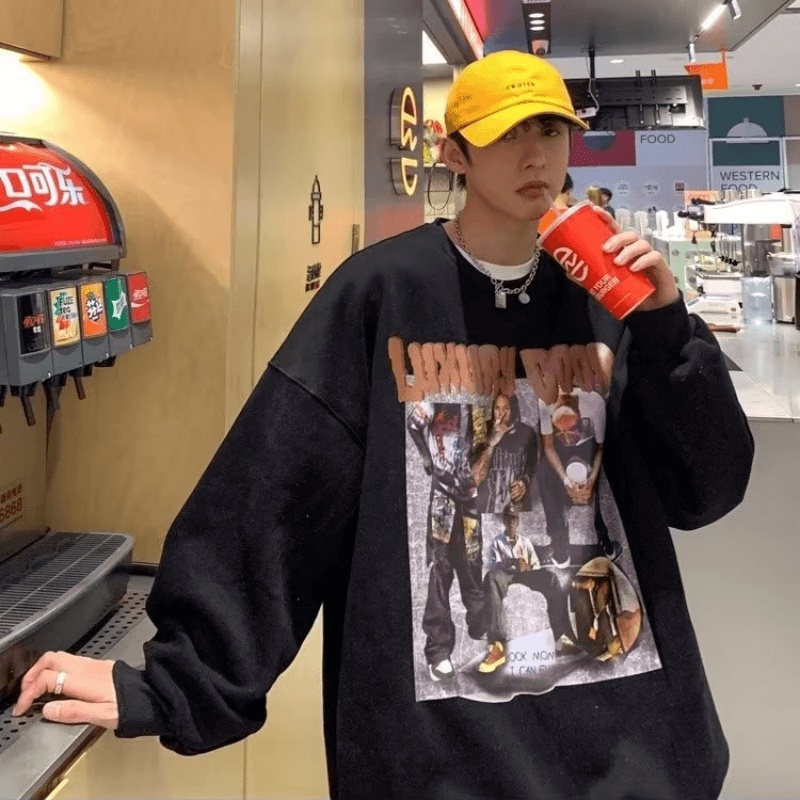 Áo Nỉ Chui Đầu Cỡ Lớn In Họa Tiết Hoạt Hình Phong Cách Hip Hop Đường Phố Nhật Bản Cho Nam [M-5XL]