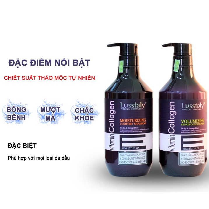 Bộ Dầu Gội + Dầu Xả LUSSTALY COLLAGEN Vitamin E 800ML - Dầu Gội Kích Thích Mọc Tóc