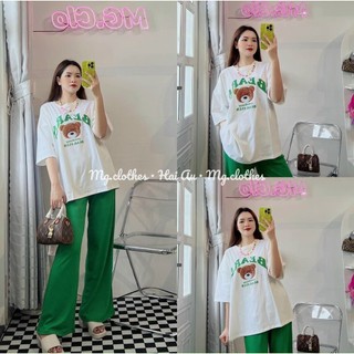❤️có bigsize đến 85kg❤️ đồ bộ nữ bears quần dài ống suông thun cotton co giãn set đồ bộ nữ đồ mặc nhà d02