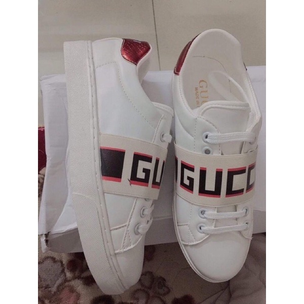 Giày Thể Thao Nam Nữ G.C Đai Chun Màu Trắng Gót Đỏ 35-43
