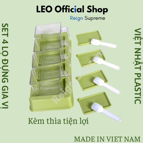 Set 4 hũ đựng gia vị Việt Nhật có nắp tiện lợi, Set 4 lọ đựng gia vị nhà bếp có nắp đậy đảm bảo vệ sinh