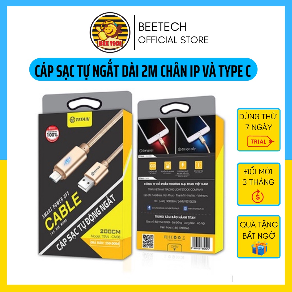 Cáp sạc tự ngắt khi sạc đầy TITAN ,dây sạc nhanh dài 1m/2m chân cho IP - Beetech