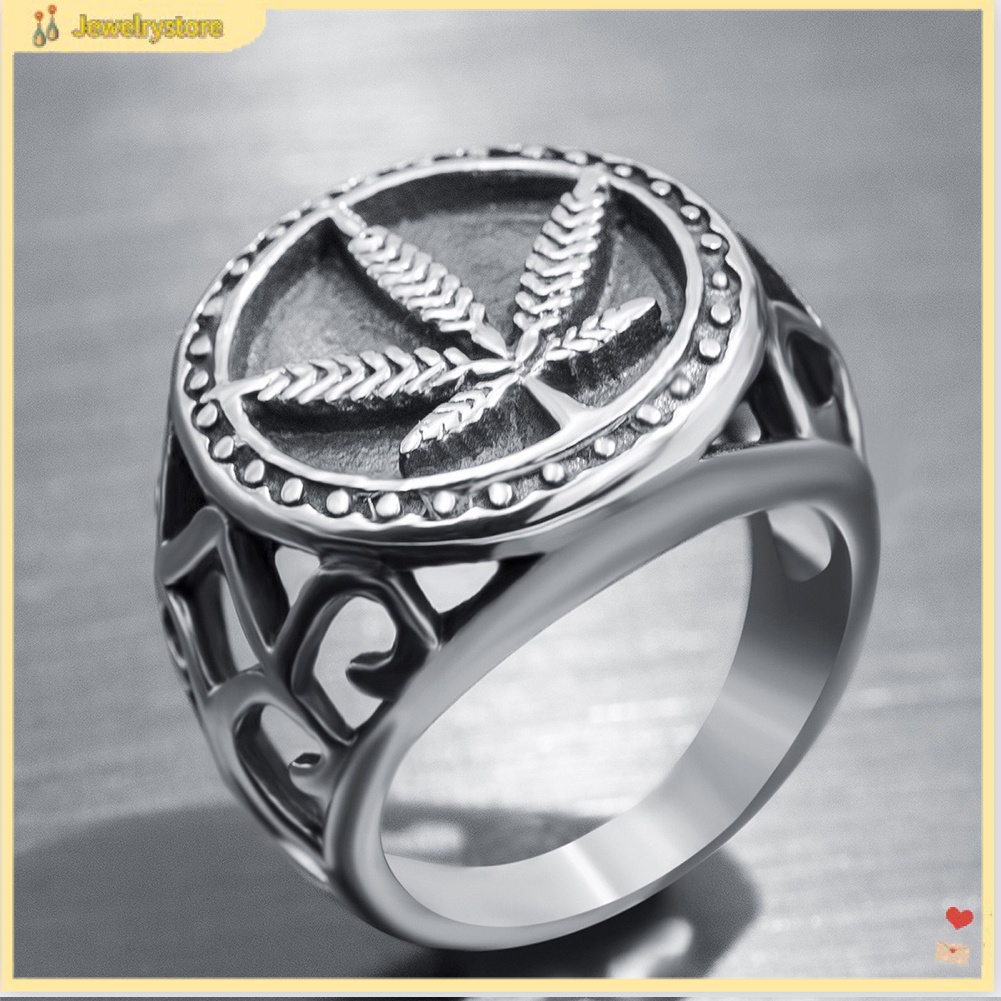 {jewelrystore} Nhẫn đeo tay thép không gỉ khắc hình chiếc lá cá tính cho nam