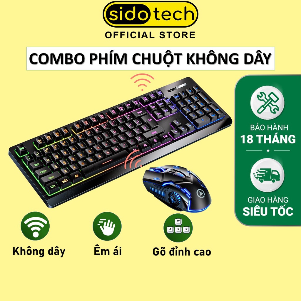 Bàn phím máy tính không dây SIDOTECH KM01 LED RGB gaming full size 104 phím tích hợp pin sạc dung lượng cao