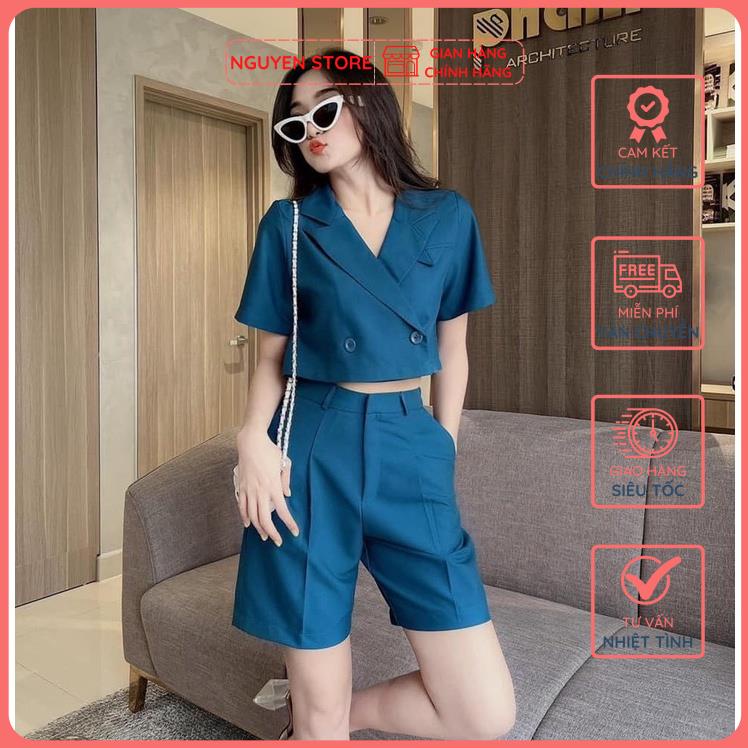 Set Vest Nữ, Áo Blazer Nữ Tay Ngắn Dáng Lửng Kèm Quần Short Lưng Thun Sau Nhiều Màu Phong Cách Hàn Quốc Siêu Sang Chảnh.