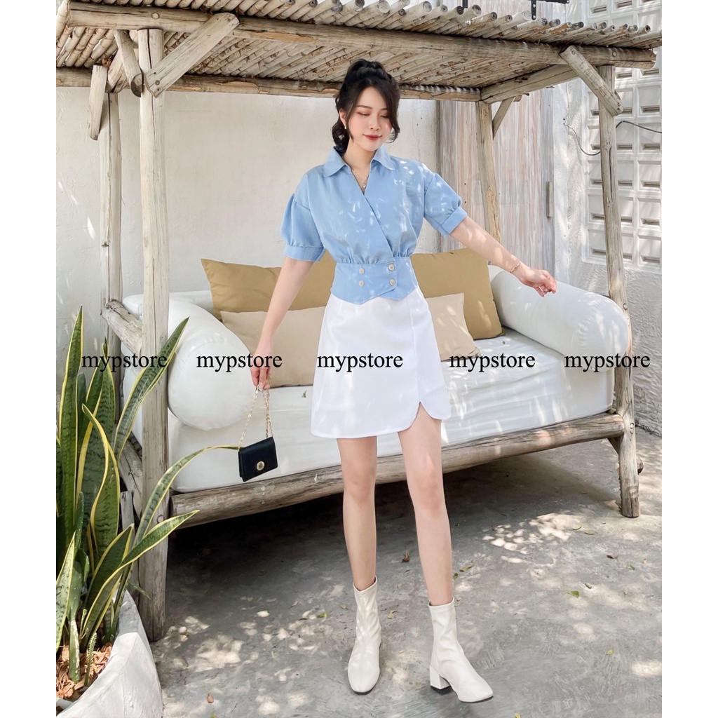 Áo sơ mi croptop bo eo mypstore A57